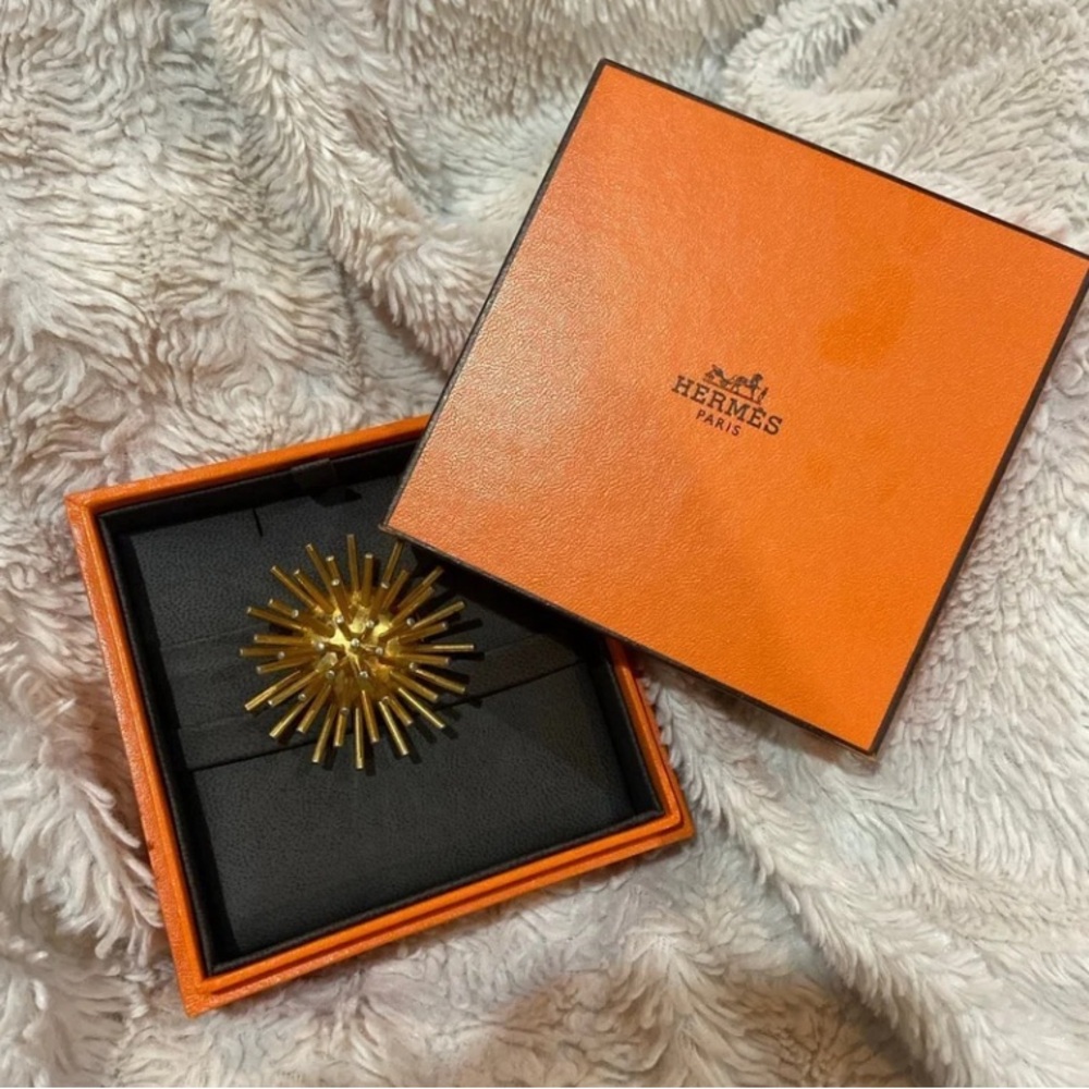 Vintage Hermes Depose Starburst Fur Clip. Marked. Has replacement Hermes box.